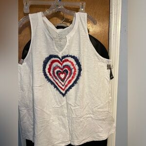 Blue/red heart white tank